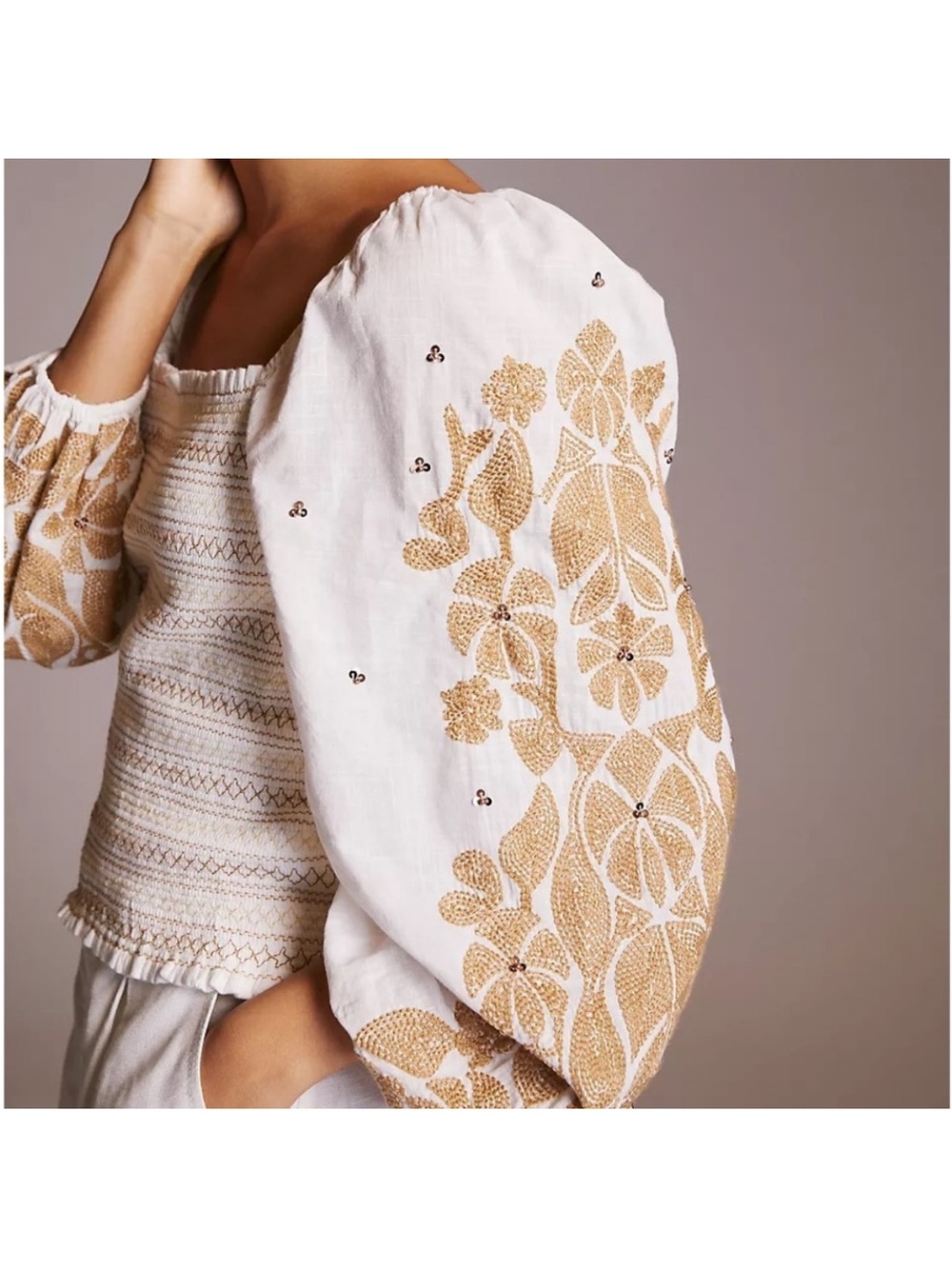 Anthropologie Smocked Embroidered Top - Picture 3 of 10